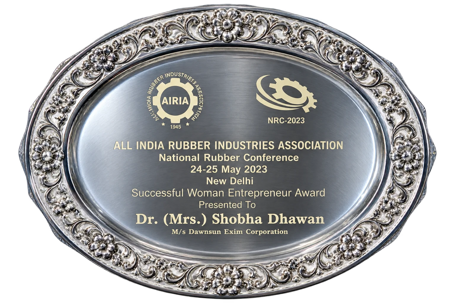 Ornate Silver Woman Entrepreneur Award Plaque